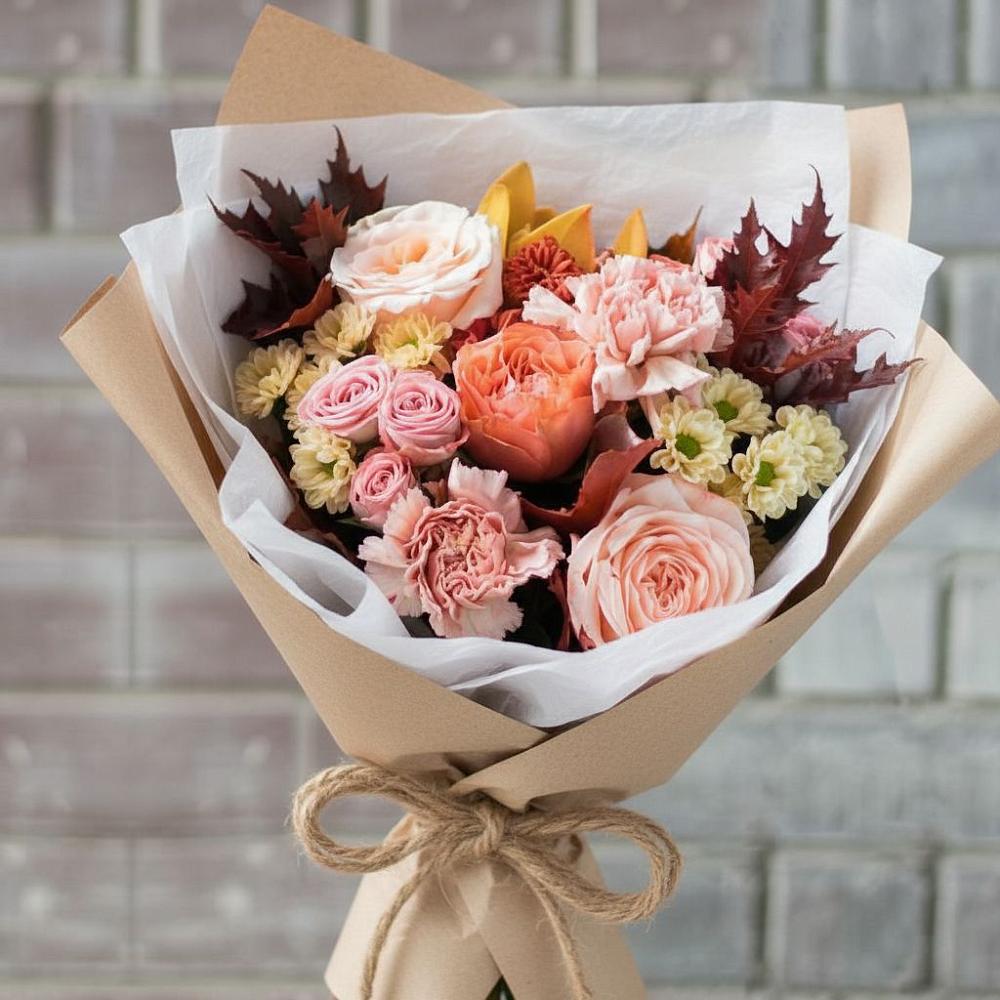 Букет цветов из: Гвоздики, Хризантемы и Розы в Губино