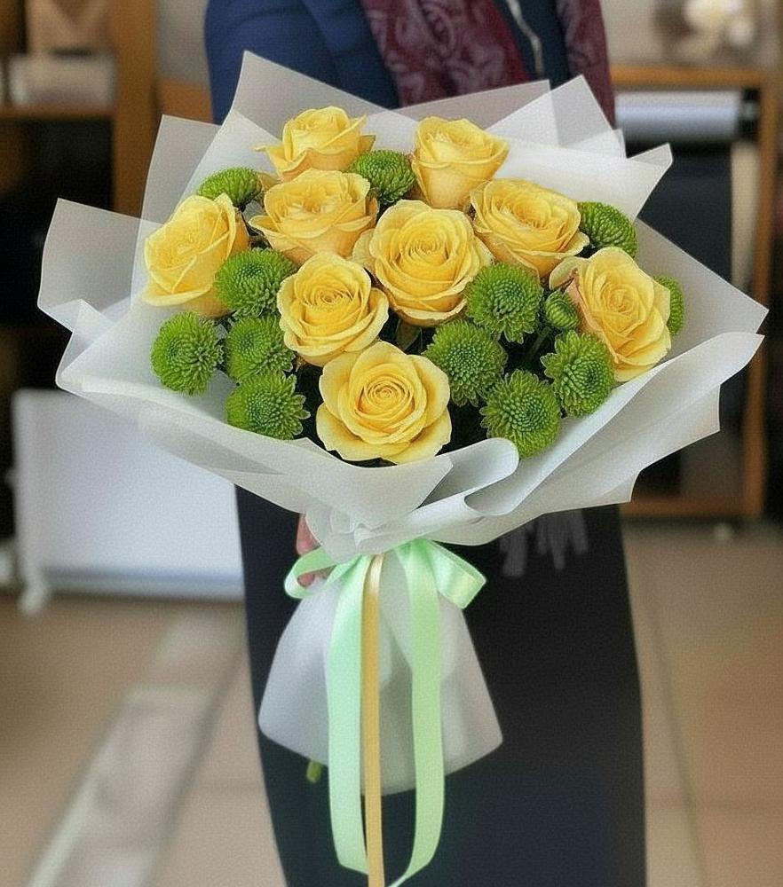 Букет цветов из: Хризантемы и Розы в Губино