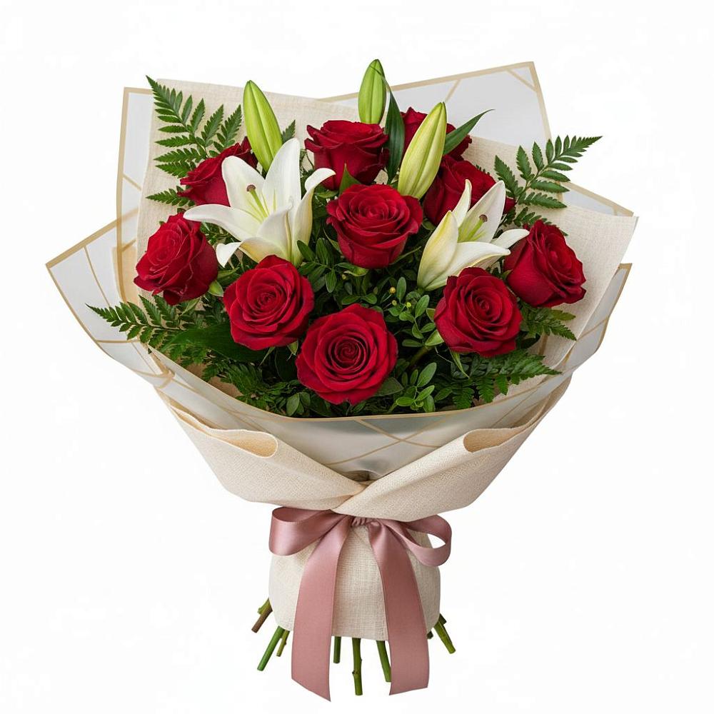 Букет цветов из: Лилии и Розы в Губино