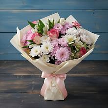 Букет цветов из:  Хризантемы, Альстромерии и Розы в Губино