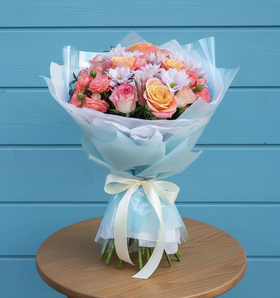 Букет цветов из: Хризантемы и Розы в Губино