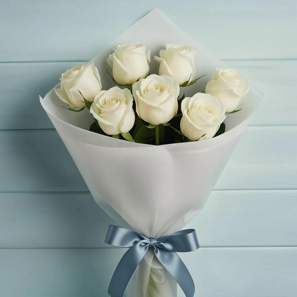 Букет 7 Белых роз Эдлесс Лав в Губино
