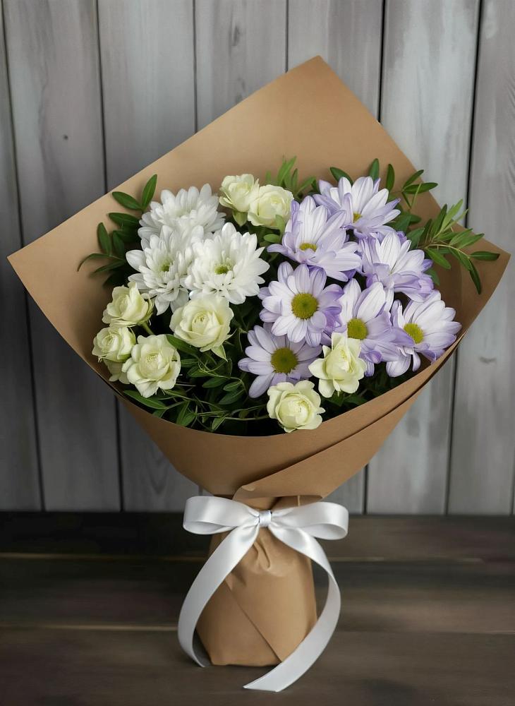 Букет цветов из: Хризантемы и Розы в Губино
